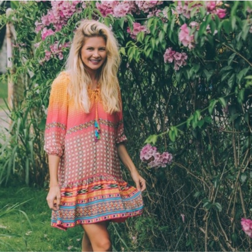 ANTHROPOLOGIE by TANVI KEDIA Blushed Spectrum Dress Boho Beaded Tassel S…